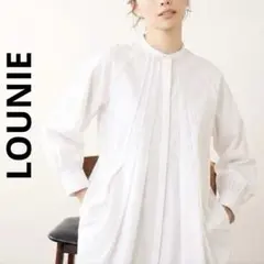LOUNIE ラメステッチブラウス バンドカラーチュニックシャツホワイトのサムネイル