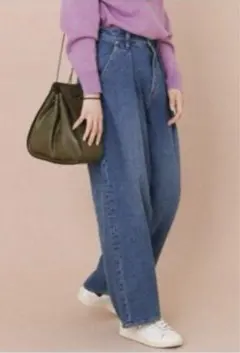 KBF + フロントタックラウンドデニム　パンツ ワイドデニムパンツ36