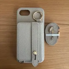 iPhone16e ケース ベージュ ストラップ付き