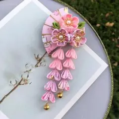 ちりめん ヘアクリップ 和飾り 七五三　夏祭り　花火大会　浴衣　お揃い　ピンク