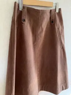 ブラウン スエード風 Aラインスカート ひざ丈