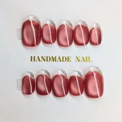 ネイルチップ028 クリアフレンチ マグネット ミラーライン 秋冬ネイル