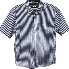 ネイビーとホワイトのストライプ半袖シャツ　綿100