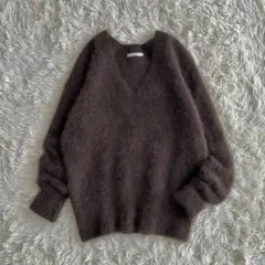 【ほぼ未使用】Plage ふわふわ Fur Vネックニット ブラウン