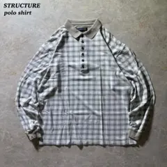 STRUCTURE L/S polo shirtベージュチェック古着CBOYレア