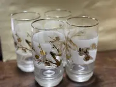 【値下げ中】金色花柄ガラスコップ4個セット