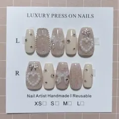 ネイルチップ 現品 フレンチガーリー 韓国 量産型 リボン フラッフィーネイル