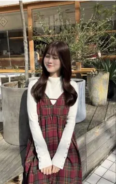 赤チェックワンピース