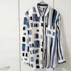 総柄シャツ アート柄ストライプ 長袖シャツ 昭和レトロ 個性派 春夏