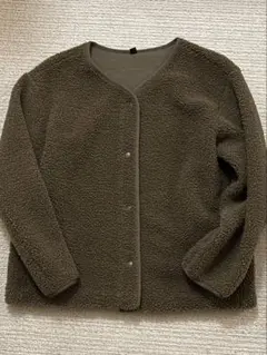 ユニクロ ボアフリースクルーネックカーディガン オリーブ Lサイズ
