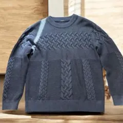 【美品】DENHAM（デンハム）ケーブル切替ニット セーター ネイビー XLのサムネイル