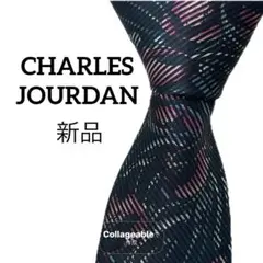 シャルルジョルダン　新品 ネクタイ　ストライプ　ネイビー　ブラック