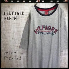 ヒルフィガーデニム トミー プリントTシャツ 灰色 半袖 古着 5034