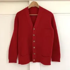 VINTAGE 古着 ウール リブニット カーディガン レッド 美品