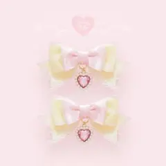 ヘアクリップ　リボン　量産型　ロリータ　ピンク　黄色　地雷　ゴスロリ　ハート