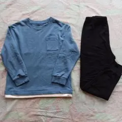 GU　キッズ長袖パジャマ青の長袖Tシャツ黒パンツセット　サイズ140