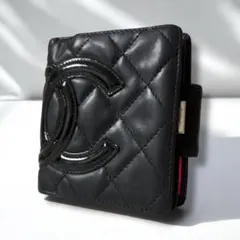 CHANEL カンボンライン ラムスキン 二つ折り財布 がま口 ブラック 黒
