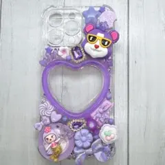 iPhone16proMaxケース/紫デコケース/スマホケース