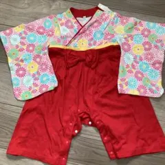 花柄 赤色 着物スタイル 90cm