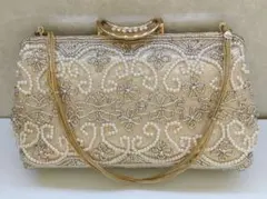 Inspected By 春　　ビーズ刺繍　パーティーバッグ ゴールド