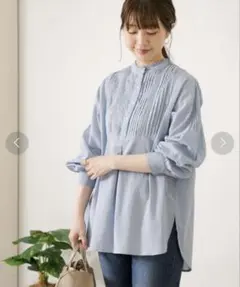 【美品】Sonny Label スタンドフリルカラーコットンタックドレスシャツ