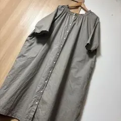 コットン グレー シャツワンピース 七分袖