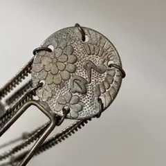 011910 アンティーク　 花嫁かんざし　銀　平打ち　鶴　懐中　はこせこ