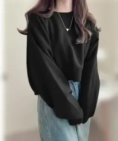 裏起毛　ダークブラウン クロップドスウェット