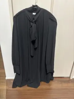 ZARA ボウタイ プリーツワンピース ブラック L