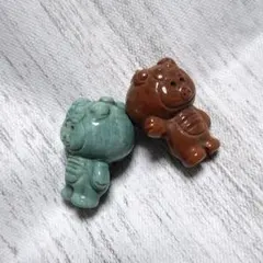 天然石 豚 ブタ ぶた 置物 3点セット グリーンアベンチュリン