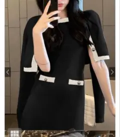 配色カーディガン×ミニワンピースニットセットアップ[ac2315]