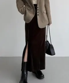 ファスナースリットIラインべロアスカート（薄手、裏地なし）