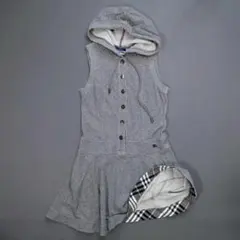 バーバリーブルーレーベル フード スウェットワンピース ノバチェック M グレー