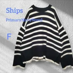 ShipsPrimaryNavyNovel ニット Ｆ ホワイト ブラック