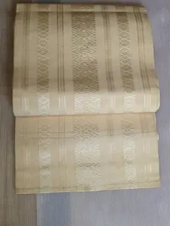 名古屋帯 ストライプ模様 縞模様 クリーム色 開き仕立て