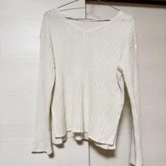 GU ホワイト リブニット Vネック 長袖 トップス レディース M