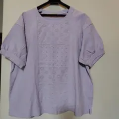 Samansa Mos2 刺繍切替 半袖カットソー ラベンダーのサムネイル