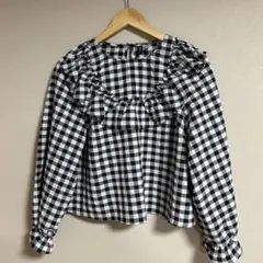 H&M ギンガムチェック フリルブラウス M