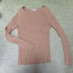 リブ編み ベージュ 長袖ニット Lサイズ