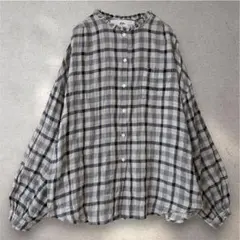 PUAL CE CINピュアルセシンコットン チェック柄襟フリルブラウス Fのサムネイル