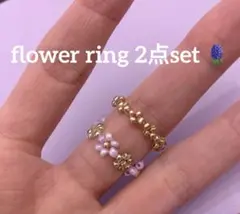 ハンドメイド ビーズリング 2セット ゴールド パープル