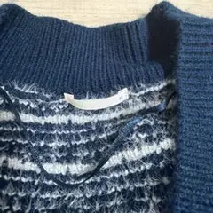 ネイビー・ホワイト チェック柄カーディガン Mサイズ