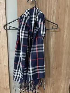 チェック柄 マフラー ネイビー 100% PASHMINAのサムネイル