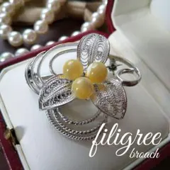 銀線細工 フィリグリーブローチ ヴィンテージ シェル 白蝶貝 レトロ シルバー