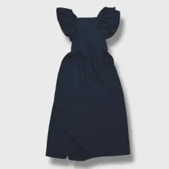 美品 GRL フリル袖ロングワンピ ネイビー Free フレア スクエア