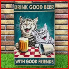 ブリキ看板 ビールお酒 アメショ猫 アメリカン雑貨おしゃれインテリア壁装飾DIY