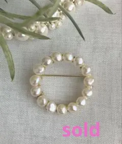 Rタンバリンサークル　ブローチ　淡水パール　冠婚葬祭　入学式入園式