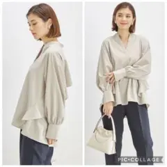 美品SHIPSシップス上品ポリエステルフレンチスリーブスキッパー