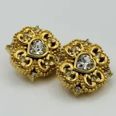 極美品】 ニナリッチ イヤリング ハート ラインストーン ゴールド 希少 人気