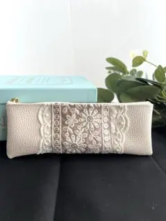 ペンケース　マルチケース　インド刺繍リボン　ハンドメイド